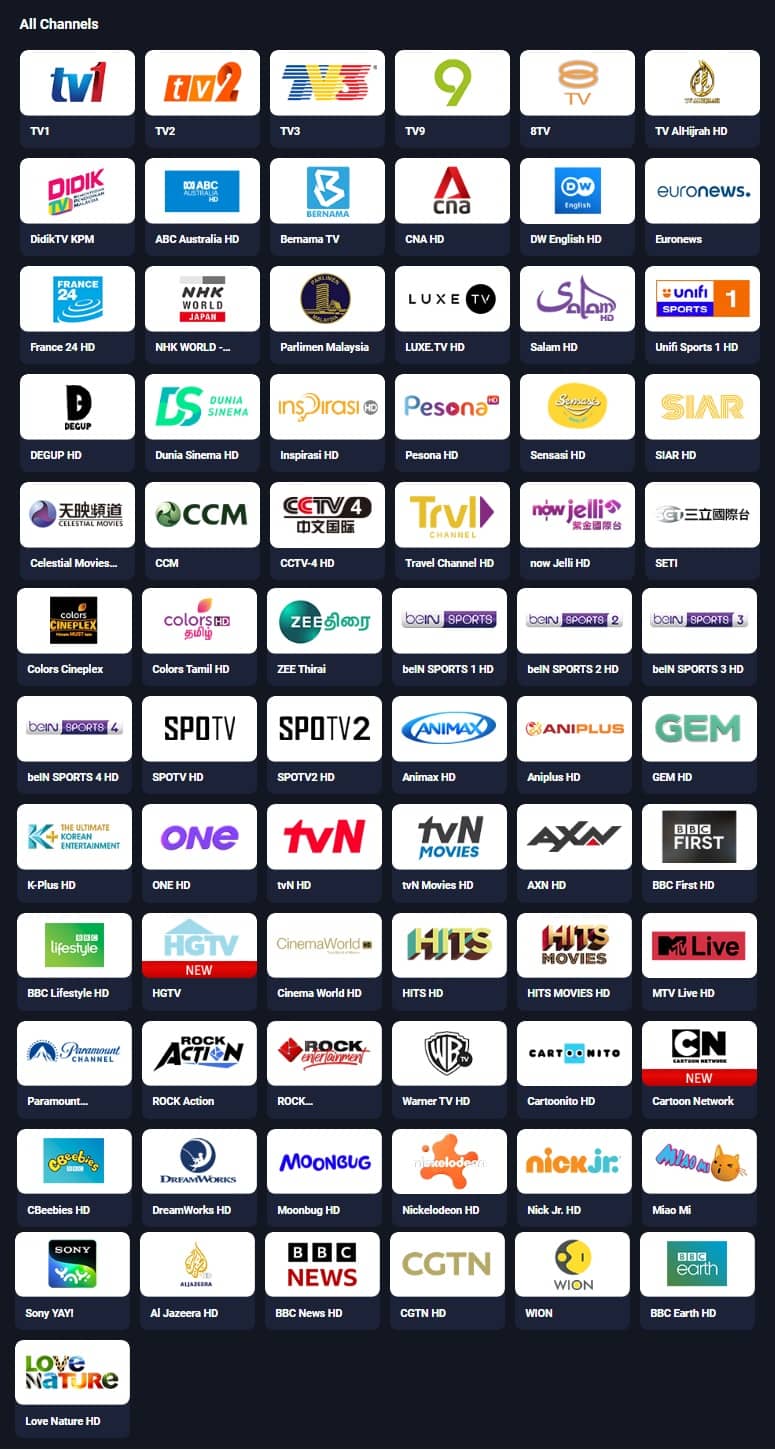 unifi TV Free channels